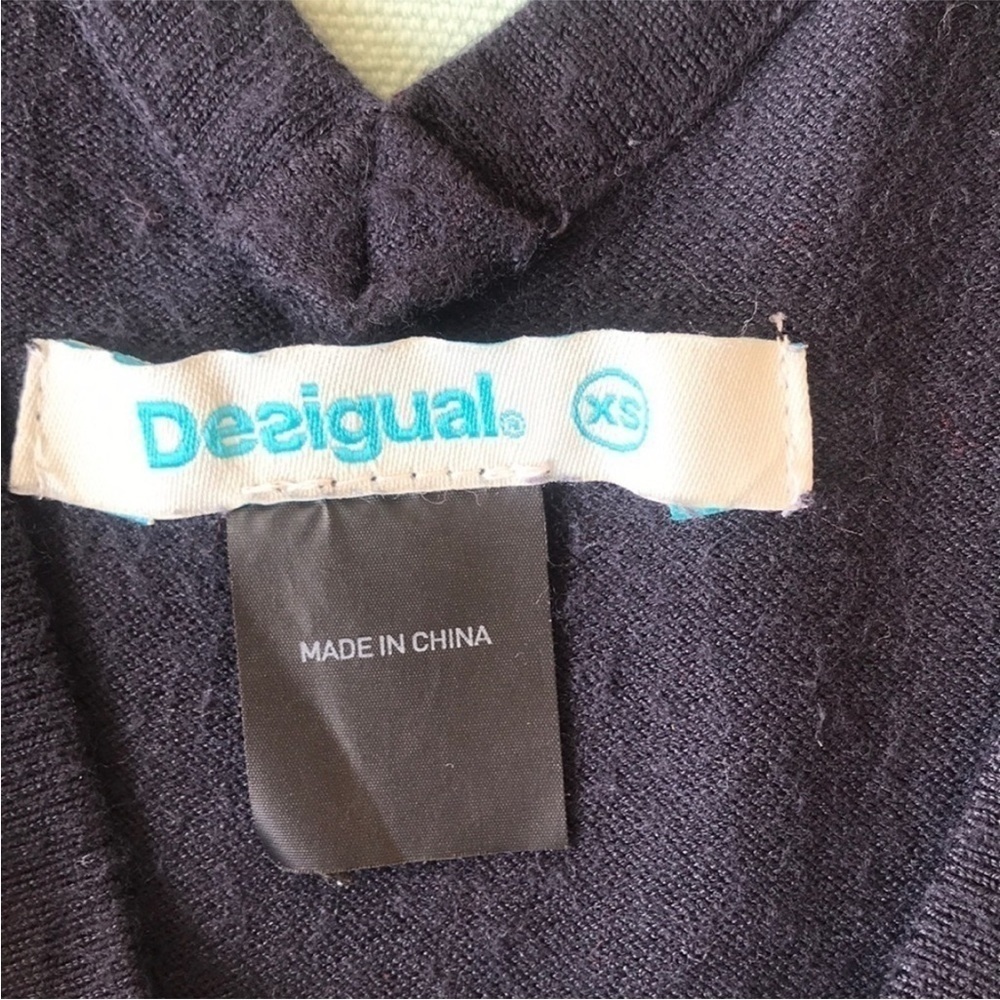 Desigual Mari Knit A-Line Dress Floral Sequin Detail V-Neck XS - Picture 5 of 7